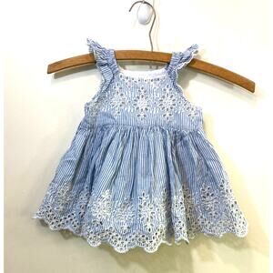 Baby GAP Blue Eyelet Pinstripe Summer Cotton Dress 3-6months